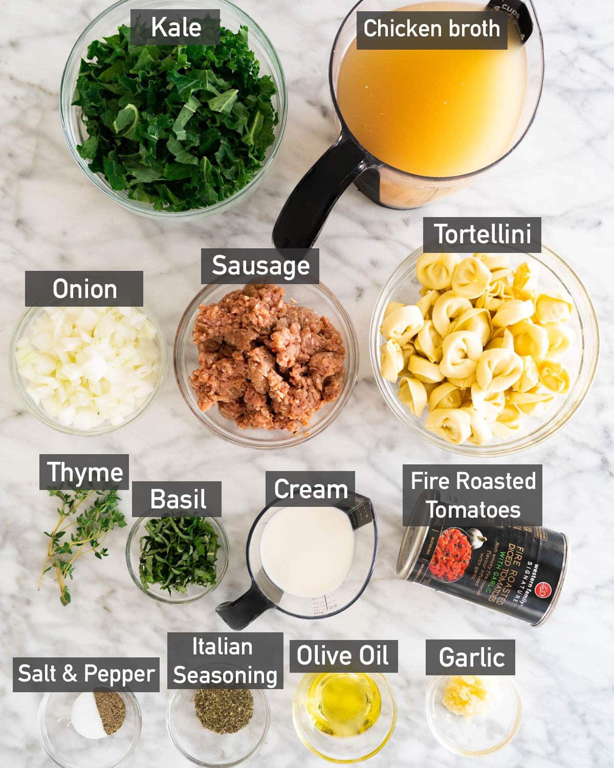 ingredients used to make creamy tortellini soup with sausage
